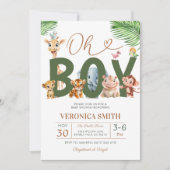 Invitation Oh Boy Baby Shower Forest Animals Greenery Floral (Devant)