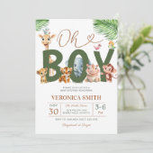 Invitation Oh Boy Baby Shower Forest Animals Greenery Floral (Debout devant)