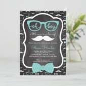 Invitation Oh Boy Baby shower Invitation, Bleu, Gris (Debout devant)