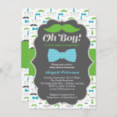 Invitation Oh Boy Baby shower Invitation, Bleu, Vert (Devant / Derrière)