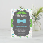 Invitation Oh Boy Baby shower Invitation, Bleu, Vert (Debout devant)
