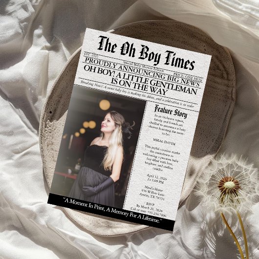 Invitation Oh Boy Baby Shower Newspaper Unique Fun Photo