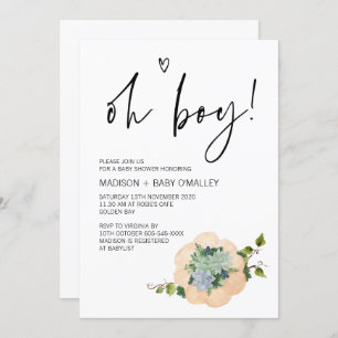 Invitation Oh Boy Baby shower Party Thanksgiving Fall