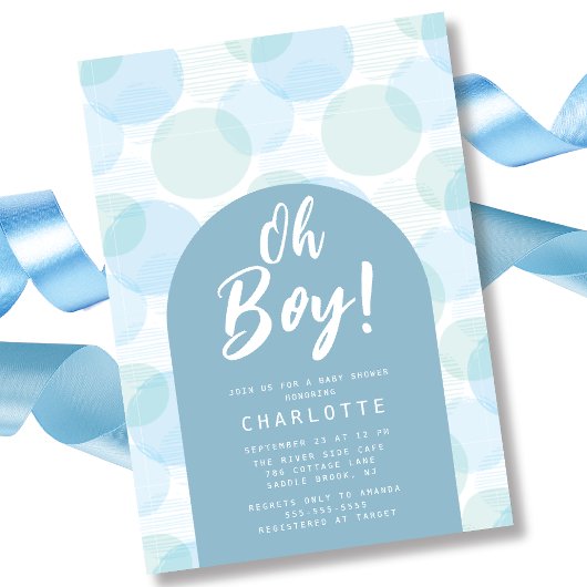 Invitation Oh Boy Baby shower Pois Bleu