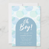 Invitation Oh Boy Baby shower Pois Bleu (Devant)