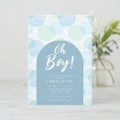 Invitation Oh Boy Baby shower Pois Bleu (Debout devant)