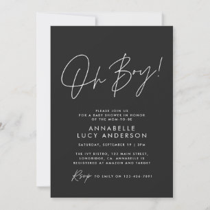 Invitation oh Boy baby shower script bébé noir élégant