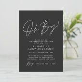 Invitation oh Boy baby shower script bébé noir élégant (Debout devant)