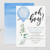Invitation Oh Boy ballon verdure eucalyptus baby shower Inv (Devant / Derrière)