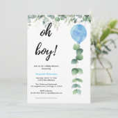 Invitation Oh Boy ballon verdure eucalyptus shower bébé (Debout devant)