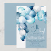 Invitation Oh Boy ballons bleus en arche Baby Shower (Devant / Derrière)