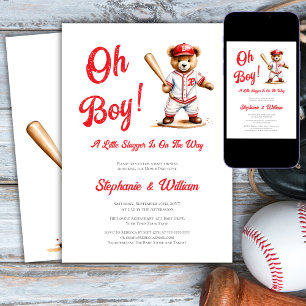 Invitation Oh Boy Baseball  Baby Shower Ourson Mignon