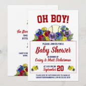 Invitation Oh Boy Baseball en Baby shower Fleurs (Devant / Derrière)