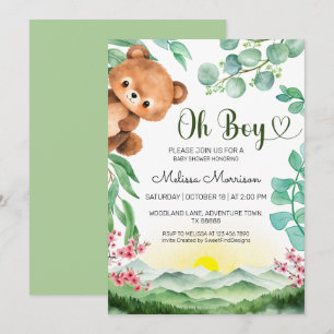 Invitation Oh Boy Bear Baby shower d'été