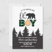 Invitation Oh Boy Bear Buffalo Plaid Baby shower (Devant)