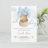 Invitation Oh Boy Bear Hot Air Baby shower de ballon (Debout devant)