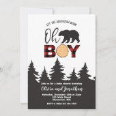 Invitation Oh Boy Bear Red Buffalo Plaid Baby shower (Devant)