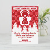 Invitation Oh Boy Bear Red Checkerboard Baby shower (Debout devant)