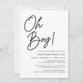 Invitation Oh Boy Black Script Baby shower photo (Devant)