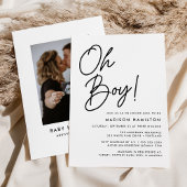 Invitation Oh Boy Black Script Baby shower photo