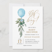 Invitation Oh Boy Blue Balloon Baby shower de verdure (Devant)