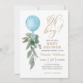 Invitation Oh Boy Blue Balloon Baby shower de verdure (Devant)