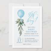 Invitation Oh Boy Blue Balloon Baby shower de verdure (Devant)