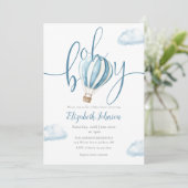 Invitation Oh Boy Blue Balloon QR Code Baby shower photo (Debout devant)