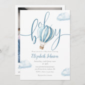 Invitation Oh Boy Blue Balloon QR Code Baby shower photo (Devant / Derrière)