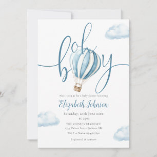 Invitation Oh Boy Blue Balloon QR Code Baby shower photo