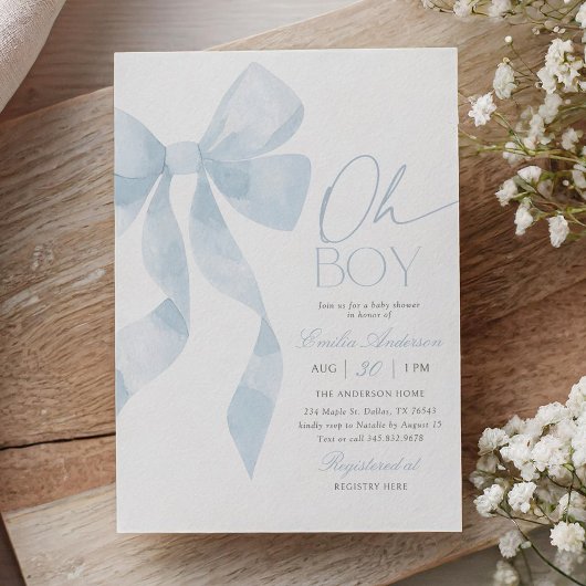 Invitation Oh Boy Blue Bow Baby Shower