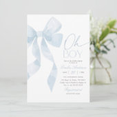 Invitation Oh Boy Blue Bow Baby Shower (Debout devant)