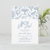 Invitation Oh Boy Blue Chinoiserie Baby shower Safari (Debout devant)