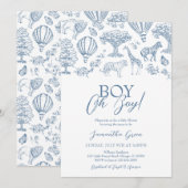 Invitation Oh Boy Blue Chinoiserie Baby shower Safari (Devant / Derrière)