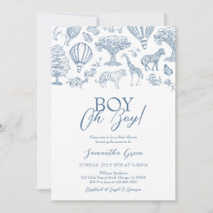 Invitation Oh Boy Blue Chinoiserie Baby shower Safari