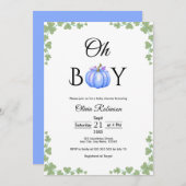 Invitation Oh Boy Blue Citrouille Baby shower d'automne (Devant / Derrière)