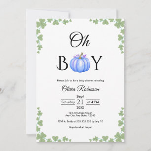 Invitation Oh Boy Blue Citrouille Baby shower d'automne