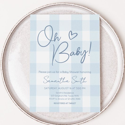 Invitation Oh Boy Blue En vichy Baby shower