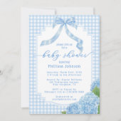 Invitation Oh Boy Blue En vichy Plaid Baby shower Hydrangea (Devant)