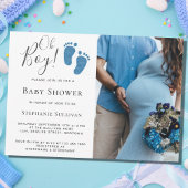 Invitation Oh Boy Blue Glitter Feet Photo Baby Shower