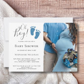 Invitation Oh Boy Blue Glitter Feet Photo Baby Shower