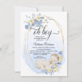 Invitation Oh Boy Blue Gold Aquarelle Baby shower garçon (Devant)