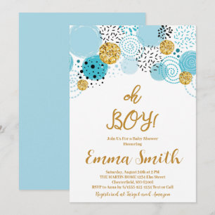 Invitation Oh Boy Blue Gold Parties scintillant Baby shower I