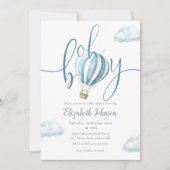 Invitation Oh Boy Blue Hot Air Baby shower (Devant)