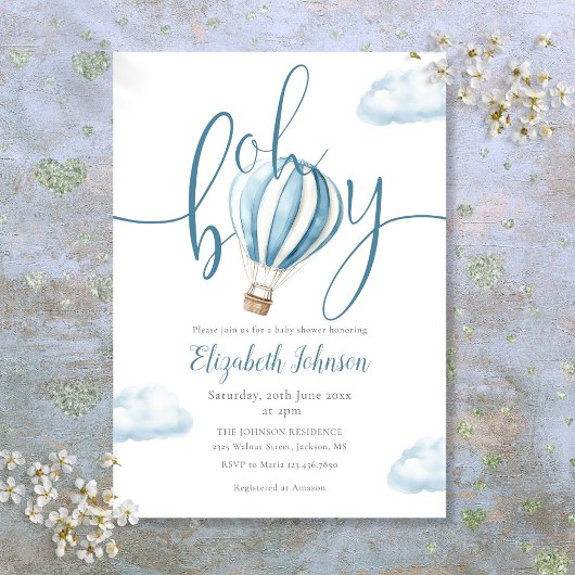 Invitation Oh Boy Blue Hot Air Baby shower