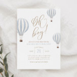 Invitation Oh Boy Blue Hot Air Baby shower<br><div class="desc">Invitations amis et famille à partager dans la joie de l'arrivée de votre petit avec cette invitation baby shower,  avec des montgolfières bleues et une élégante typographie dorée.</div>