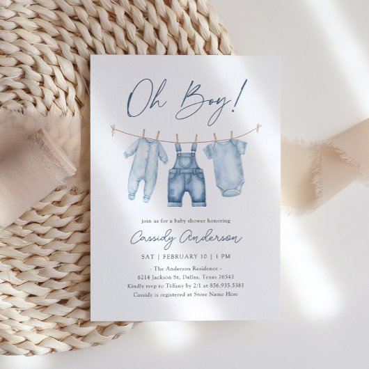 Invitation Oh Boy Blue Jean Denim Baby shower