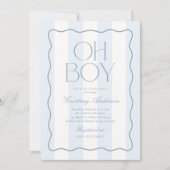 Invitation Oh Boy Blue Modern Striped Baby Shower (Devant)