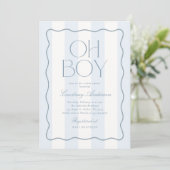 Invitation Oh Boy Blue Modern Striped Baby Shower (Debout devant)