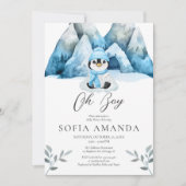 Invitation Oh Boy Blue Penguins Baby shower d'hiver (Devant)